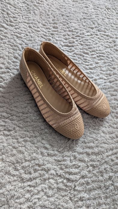 Baleriny CHANEL  z rafii, kolor beż, rozmiar 38