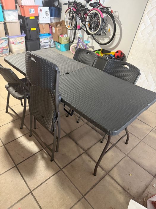 Mesa + cadeiras Jardim Efeito Rattan 180 cm
