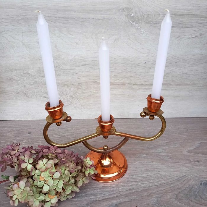 Miedziany świecznik trójramienny świecznik na stół