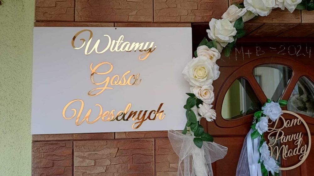 Tablica WITAMY GOŚCI WESELNYCH - złoty, lustrzany napis