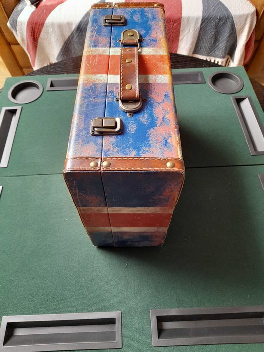 Mala retro madeira forrada tela pintada bandeira UK usada bom estado