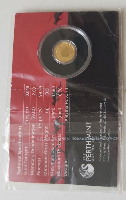 Золотая монета Австралии 1/2 грамма.