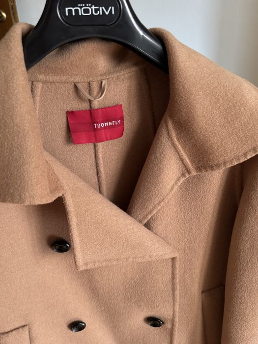 Кашемірове жіноче пальто двубортне, ручна робота, бежеве, XS-M