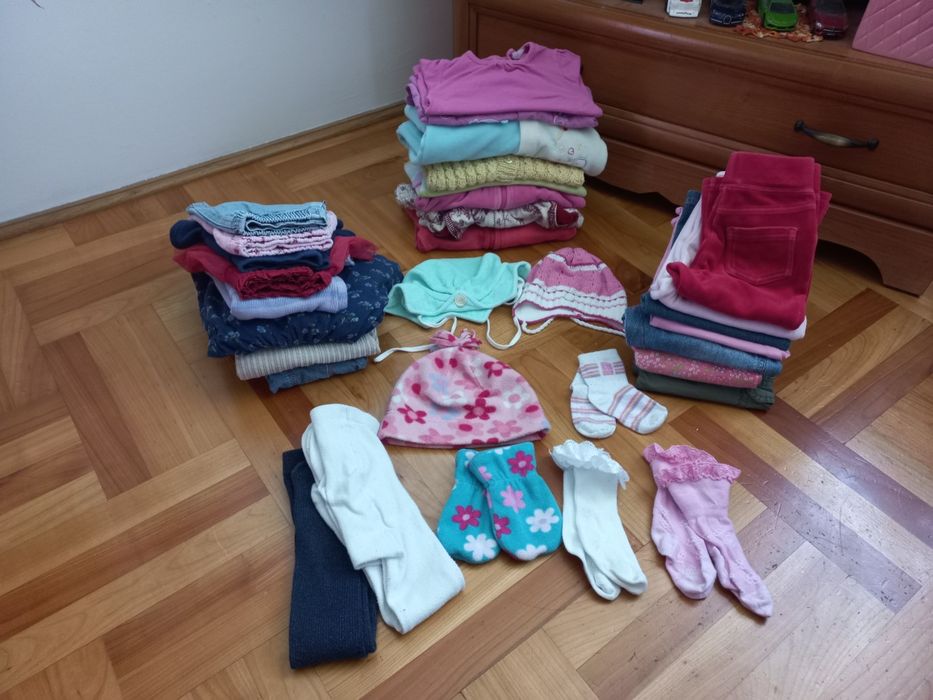 paka ubrań 80 9-12m-cy dziewczynka jesień-zima 32szt 2