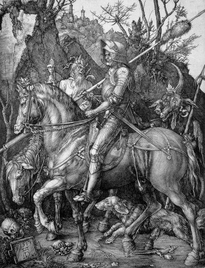 Rycerz, Śmierć i Diabeł, 1513 rok  A. Dürer kafel ozdobny plaskorzeźba