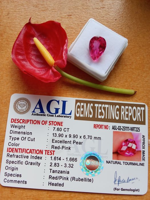 Turmalina Natural Vermelha Rosa da Tanzânia    7.60 CT