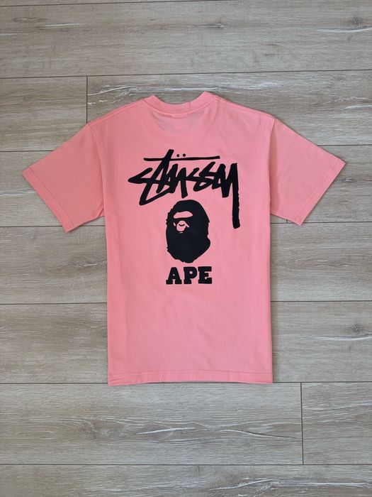 Футболка стусі & бейп / футболка stussy & Bape рожева