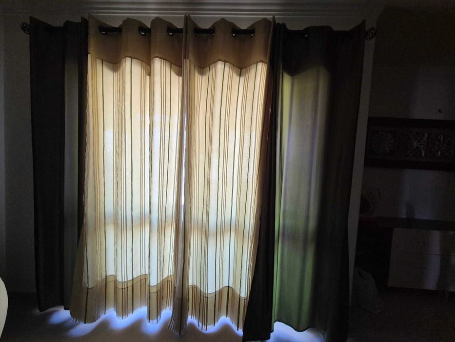 Conjunto 4 Cortinados Verdes (Cetim + Duplos com Riscas) – 2,20m x 1,45m