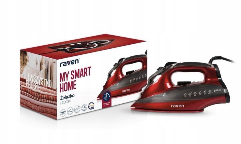 Праска парова Raven EZ003X, (3000Вт) з керамічною підошвою, червоний