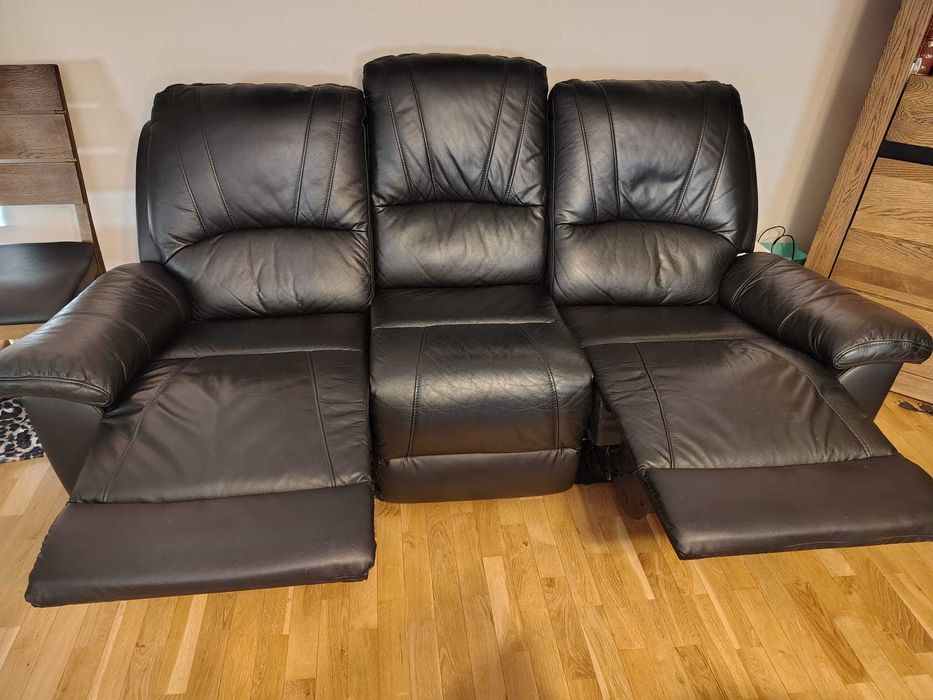 Sofa, skóra, czarna rozkładana