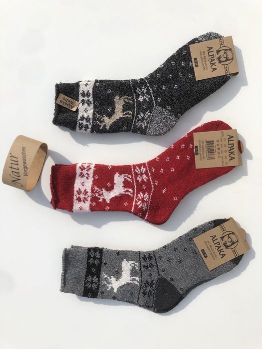 Skarpety damskie Alpaca 3 pary wełniane renifery świąteczne