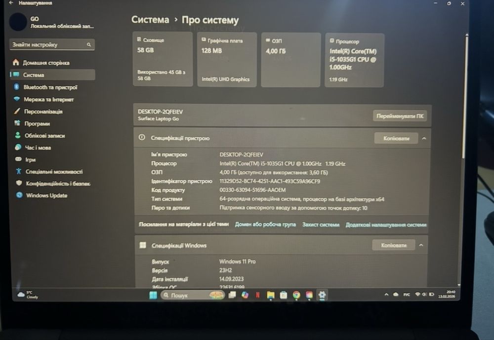 Сенсорний Лептоп Surface Laptop Go Microsoft ноутбук