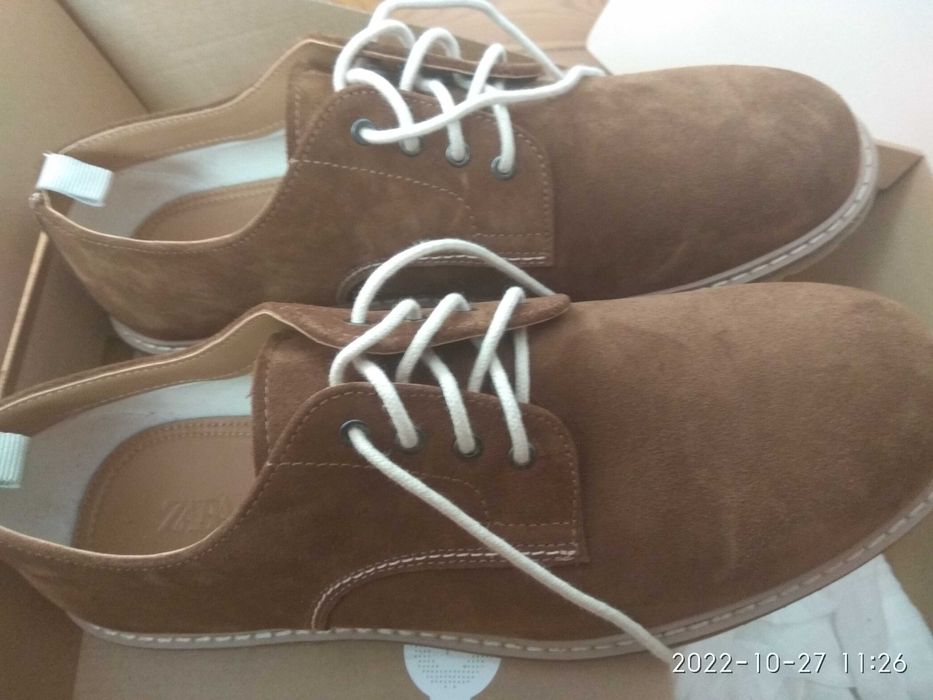 Beżowe skórzane męskie buty ZARA, nr 45, 28,9 cm