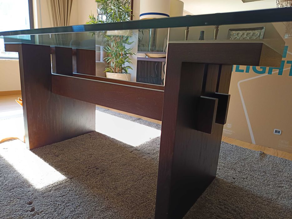 Mesa de sala de sala de jantar 100%madeira e vidro temperado