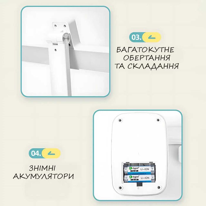 Лампа-трансформер со съемным аккумулятором 18650, поворотом 180°