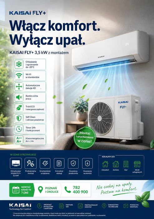 Włącz komfort. Wyłącz upał. | Kaisai Fly plus 3,5 kW dostępny od ręki montaż do 7 dni