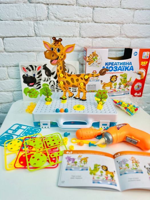 Креативна мозаїка з шуруповертом (батарейки) в наявності з динозаврами