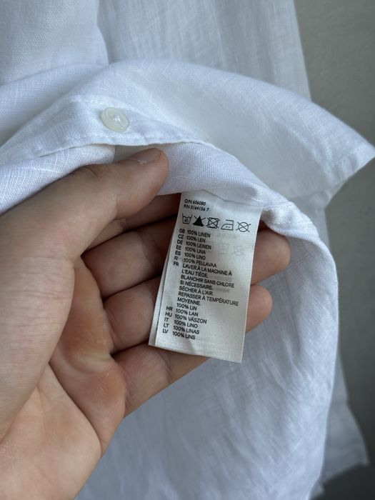 Лляна рубашка H&M белая мужская 100% лен оригинал. Чоловіча біла сорочка H&M з 100% льону оригінал