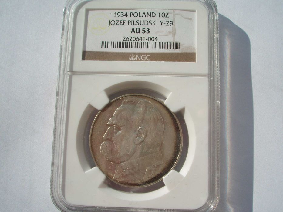 10 złotych 1934 orzeł urzędowy, NGC AU 53, rzadki rocznik