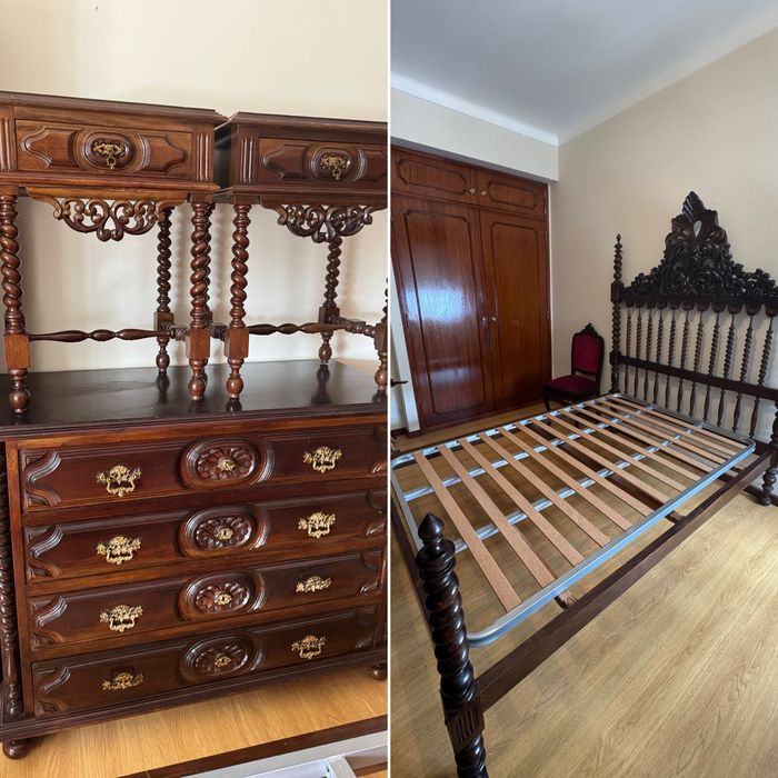 Cama + cómoda + mesas de cabeceira