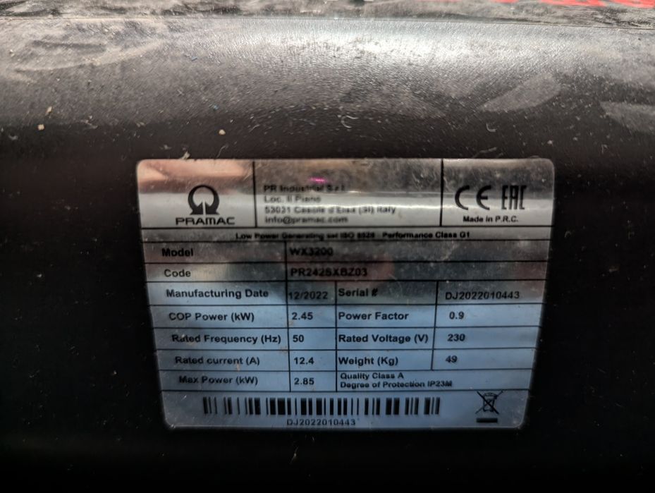 Gerador a Gasolina Portátil Pramac WX 3200 (Como Novo)