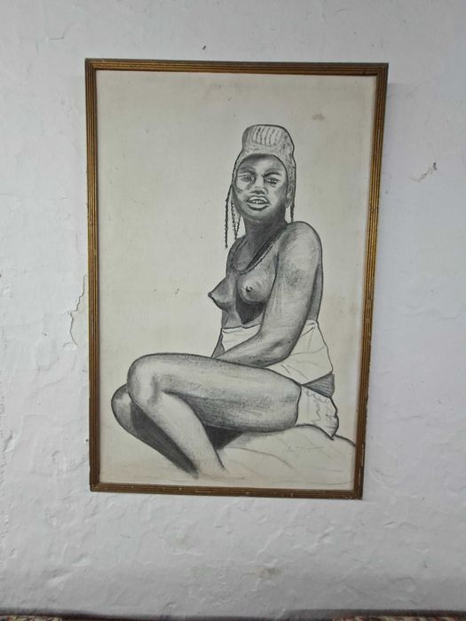Desenho a carvão por de Lino Batista 1963 - temática etnográfica