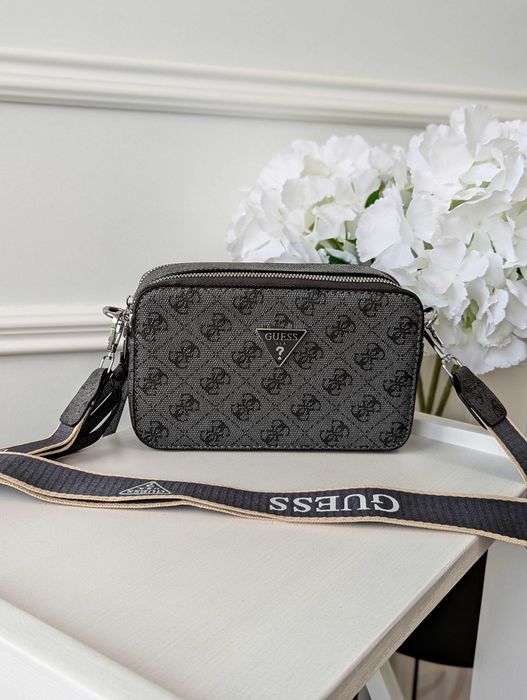 Женская сумка Guess кросс боди через плечо Гесс серый чорный