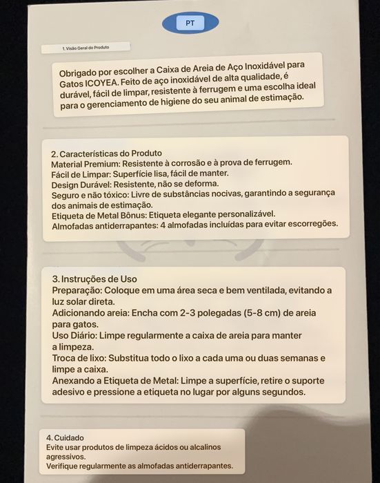 Caixa de areia em inox