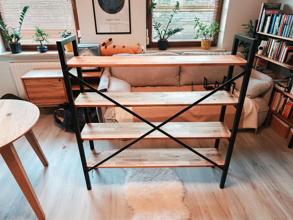 Regał na książki - styl Loft - Dąb Olejowany i metal malowany proszkowo, praktycznie nowy