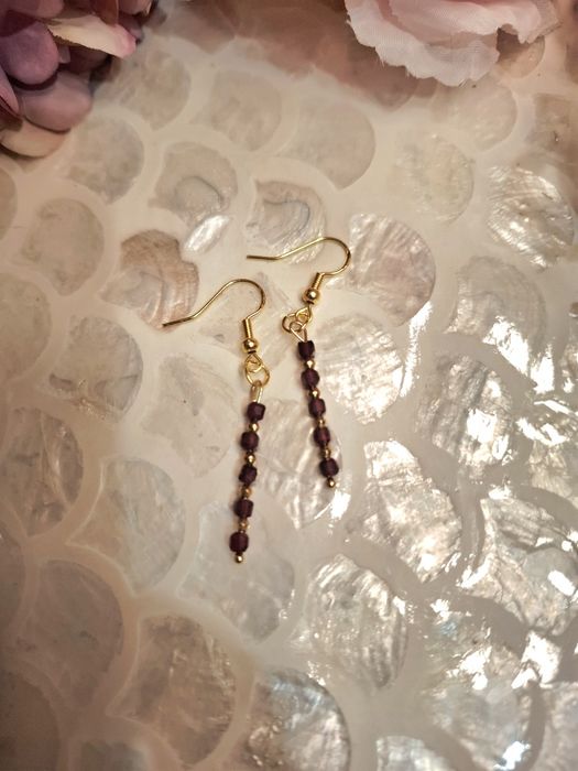 Kolczyki handmade srebro pozłacane z naturalnych kamieni hematyt gran ...