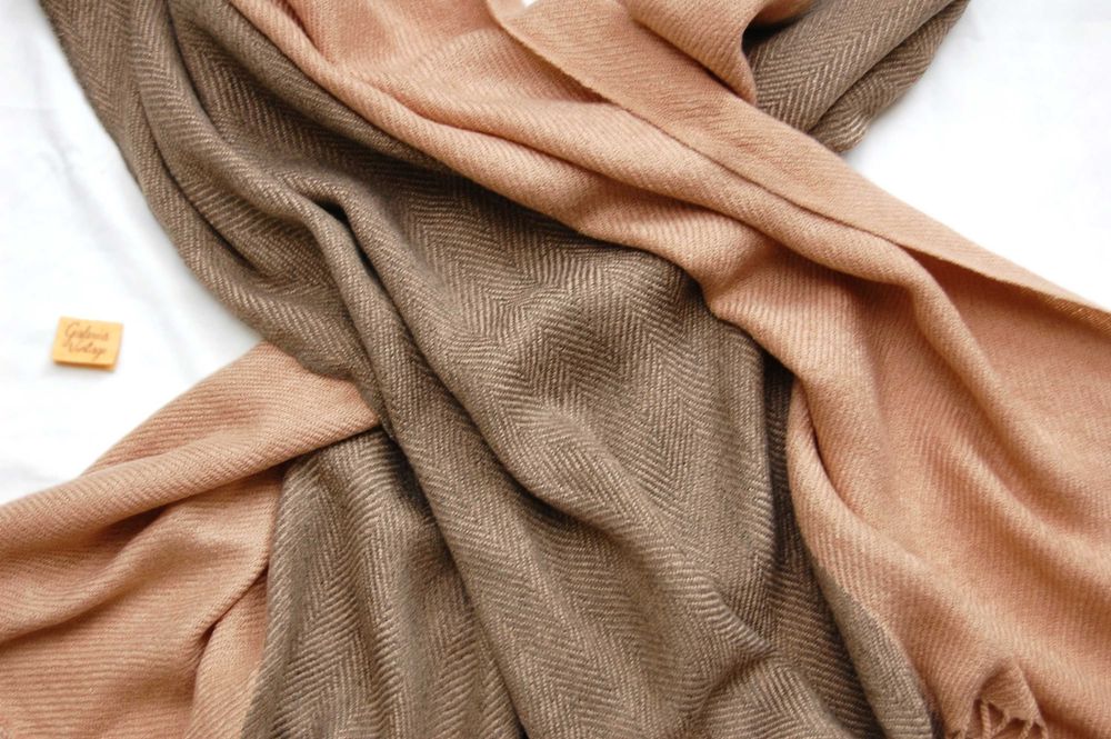 Szal damski, beż, camel, brąz, wiskoza, wełna