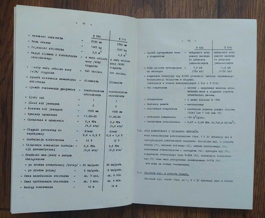 Instrukcja T 524 PS-30 wóz asenizacyjny T 519 beczkowóz PS-45 katalog