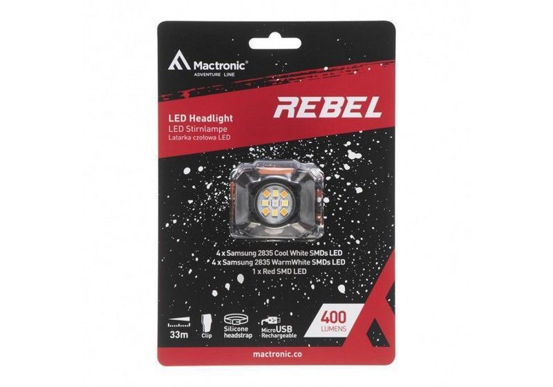 Latarka Czołowa Rebel 400Lm Pomarańczowa - Mactronic