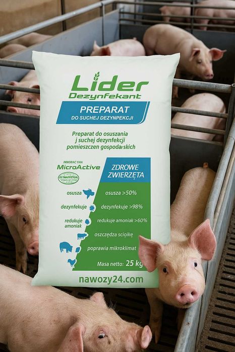 LIDER DEZYNFEKANT 25 kg Preparat do suchej dezynfekcji kojców dla świń