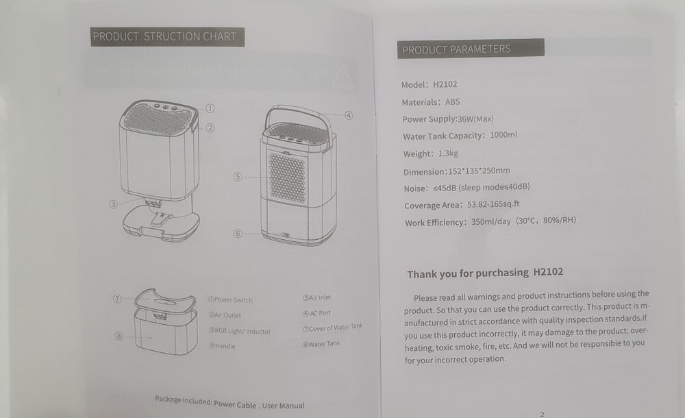 Osuszacz powietrza H2102 – 1000 ml – z podświetleniem led