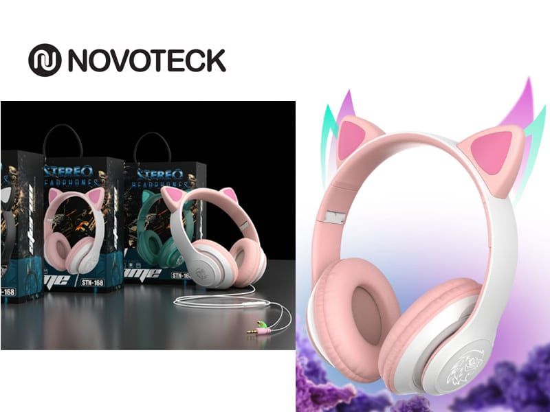 Stn - 168 auriculares bluetooth gato rgb - negro