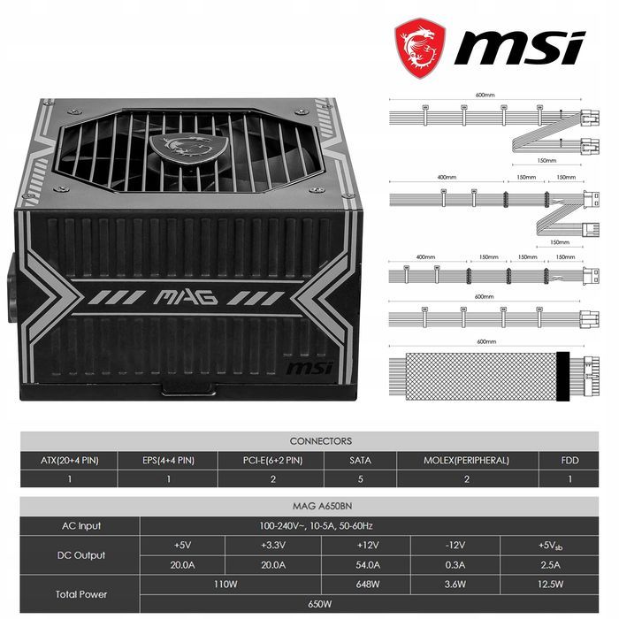 outlet power supplymsi mag a650bn