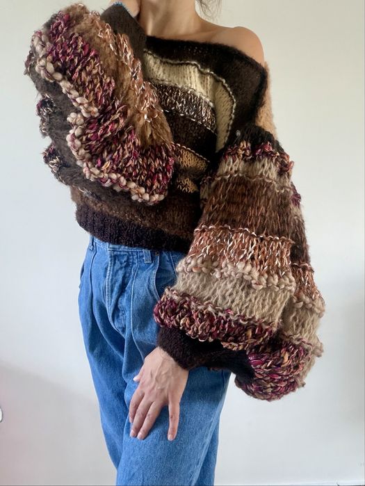 Czekoladowy sweter handmade och paproch zara fobya ART