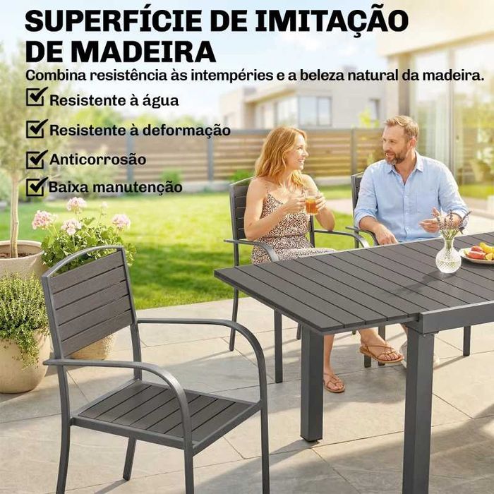 Mesa e 8 Cadeiras de Jardim com Mesa Extensível Estrutura de Alumínio