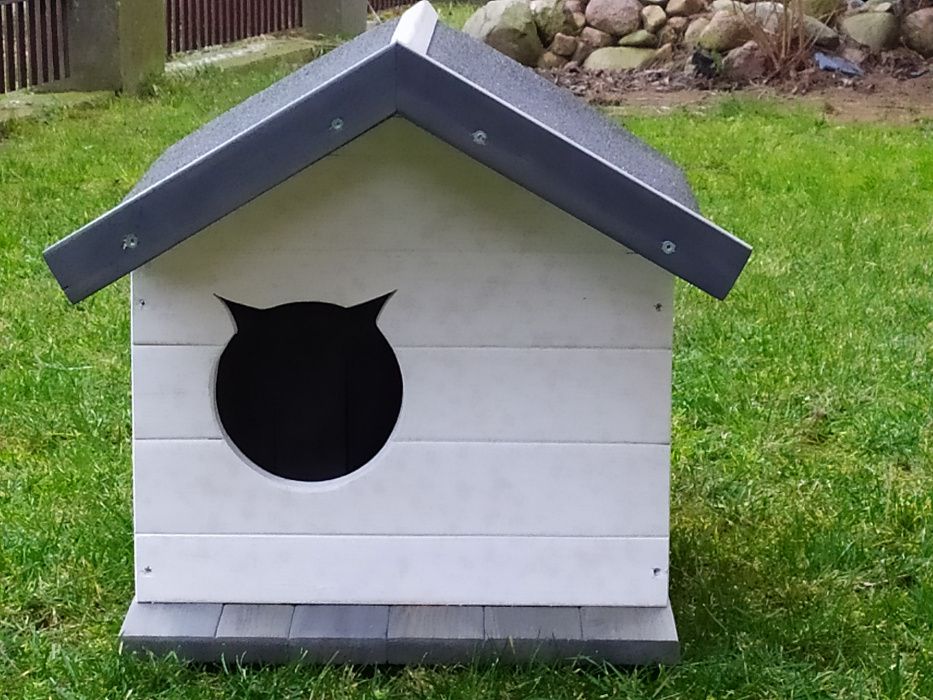 Buda Budy dla Kota Psa K7 SZARO-BIAŁA Malowana Ocieplona SKRĘCONA PR