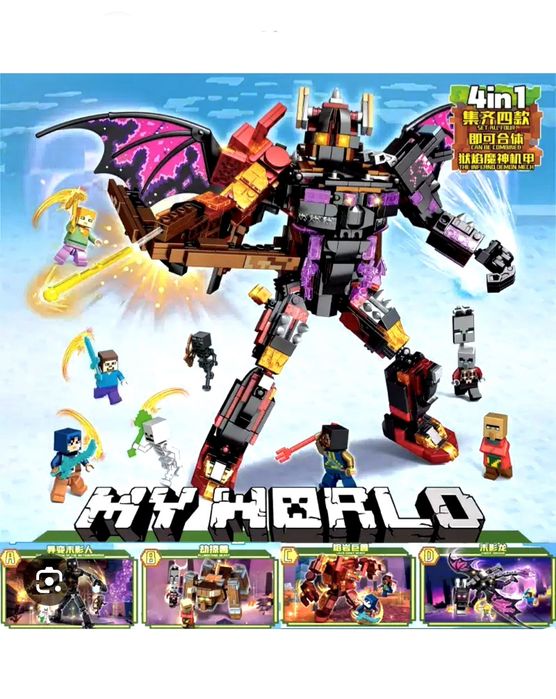 Nowe klocki mega zestaw Minecraft Demon kompatybilne z Lego 4 in 1 cztery zestawy w jednym  figurka potwór smok enderman nether figurki figurka robot