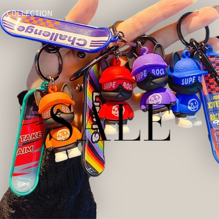 Трендовый Брелок для ключей собака со скейтом брелок Сноубордист