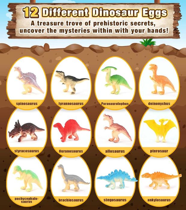 Zestaw kopalnia wykopaliska dinozaurów archeolog dinozaury + 12 jajek