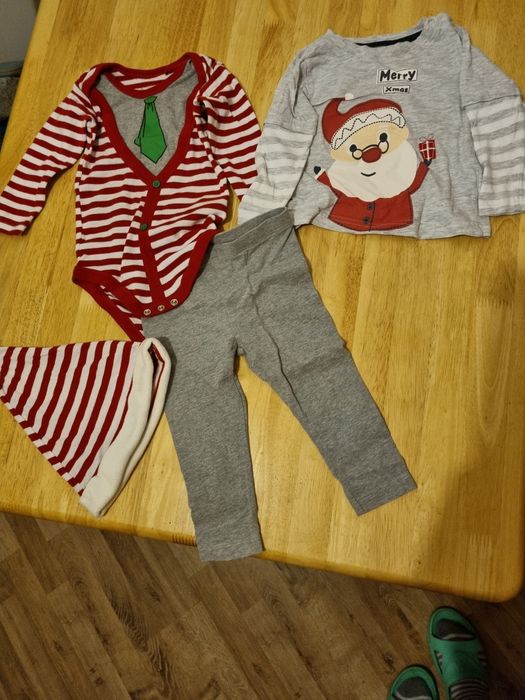 Strój Elfa roz 80 , body, spodnie, czapka , bluzeczka z Mikołajem