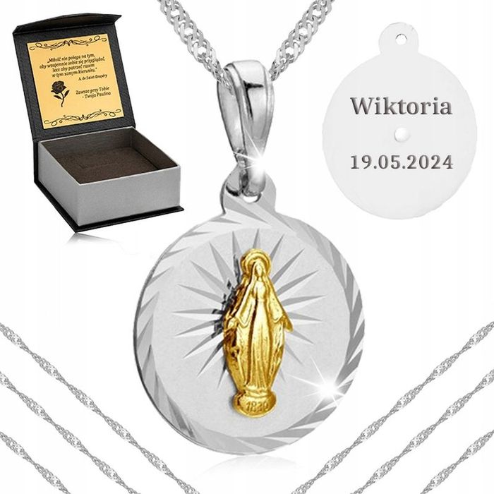 Elegancki Srebrny Naszyjnik Łańcuszek Z Medalikiem 60cm Srebro 925 + G