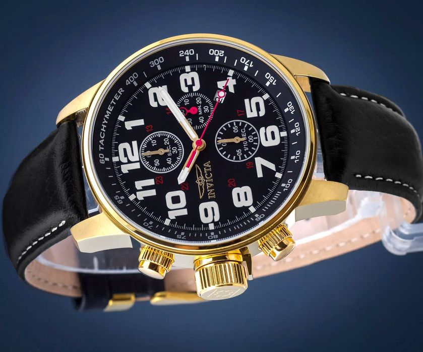 Чоловічий наручний годинник Invicta 3330 I-Force Chronograph Black Leather 46 mm. 100 MT