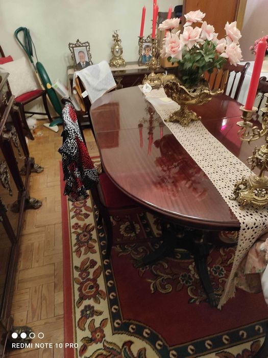 Mesa Aparador Cristaleira de Sala Jantar Estilo Império 8 Cadeiras