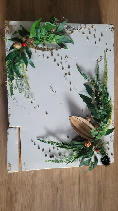 Weselny tort jako atrapa prostokątny w stylu boho