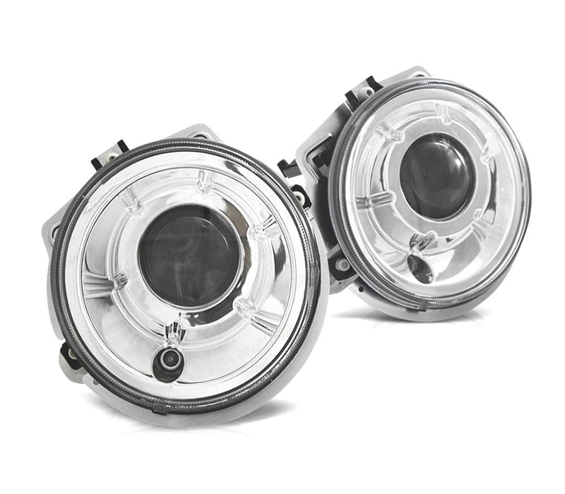 FARÓIS MERCEDES CLASSE G W463 92-06 FUNDO CROMADO LOOK AMG G65