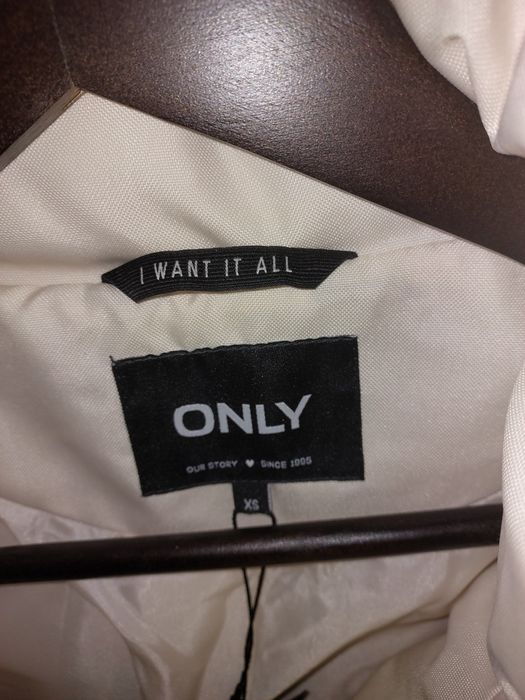 NOWA Kurtka Płaszcz ONLY Puchowa zimowa OVERSIZE XS S ECRU BIALA